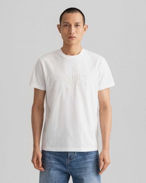 Gant Tonal Archive Shield Men's T-Shirt Beige White | JITXN-8965