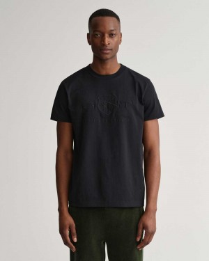 Gant Tonal Archive Shield Men's T-Shirt Black | LXZAC-6283