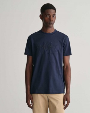 Gant Tonal Archive Shield Men's T-Shirt Evening Blue | AMTQI-1487