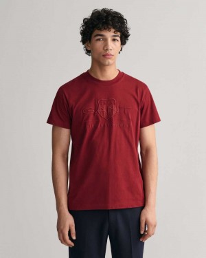 Gant Tonal Archive Shield Men's T-Shirt Plumped Red | KWGPE-8327