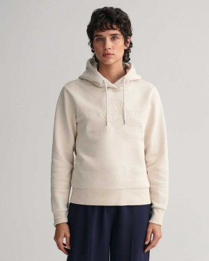 Gant Tonal Archive Shield Women's Hoodie Light Gray Brown | IDLGA-2401