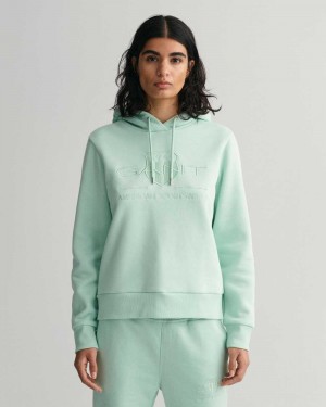 Gant Tonal Archive Shield Women's Hoodie Minty Green | LGYNA-1906