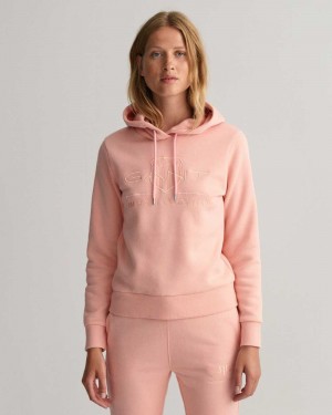 Gant Tonal Archive Shield Women's Hoodie Guava Orange | EULWG-9218