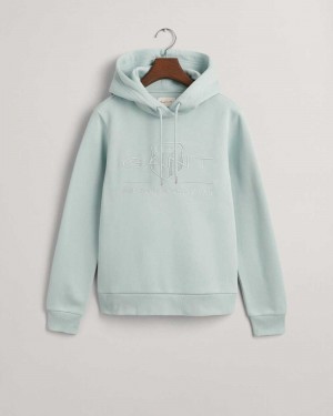 Gant Tonal Archive Shield Women's Hoodie Dusty Turquoise | UMZXJ-1763