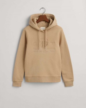 Gant Tonal Archive Shield Women's Hoodie Dark Khaki | POKQD-7314