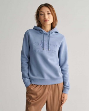 Gant Tonal Archive Shield Women's Hoodie Crystal Blue | UXDYQ-3485