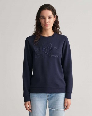 Gant Tonal Archive Shield Women's Sweatshirts Evening Blue | DBGQX-1364