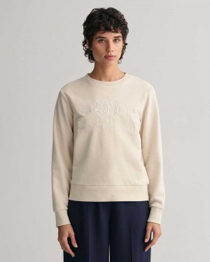 Gant Tonal Archive Shield Women's Sweatshirts Light Gray Brown | NBCGP-9016