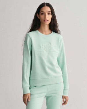 Gant Tonal Archive Shield Women's Sweatshirts Minty Green | MSFRC-1509