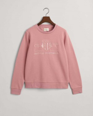 Gant Tonal Archive Shield Women's Sweatshirts Faded Pink Melange | TFIWM-7018