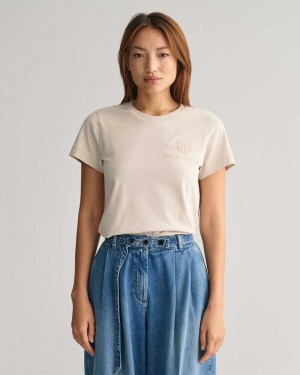 Gant Tonal Archive Shield Women's T-Shirt Beige | OSLIY-3862