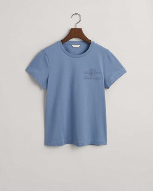 Gant Tonal Archive Shield Women's T-Shirt Crystal Blue | TYSGE-1436