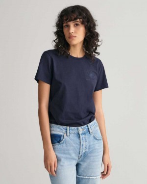 Gant Tonal Archive Shield Women's T-Shirt Evening Blue | TLBQK-6930