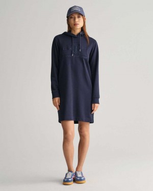 Gant Tonal Shield Women's Dress Evening Blue | EROLM-7683