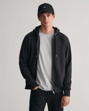 Gant Tonal Shield Zip Men's Track Jackets Black | BPQSY-6578