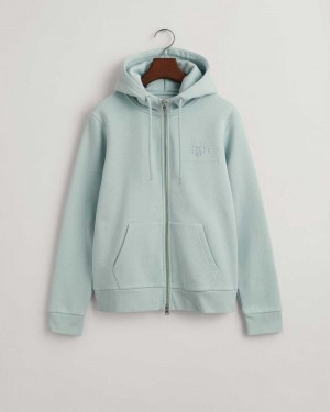 Gant Tonal Shield Zip Women's Hoodie Dusty Turquoise | NSFUL-8263