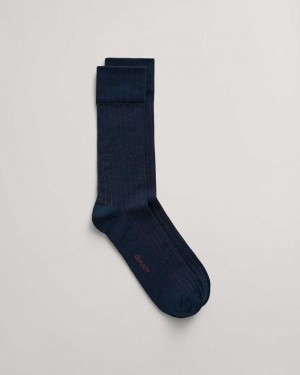 Gant Two-Color Ribbed Men's Socks Evening Blue | LPNKV-7825