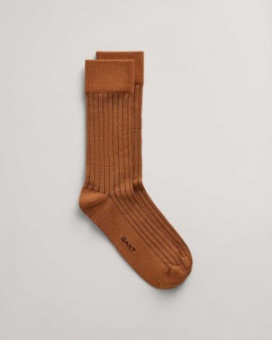 Gant Two-Color Ribbed Men's Socks Mustard Beige | ROQBY-8374