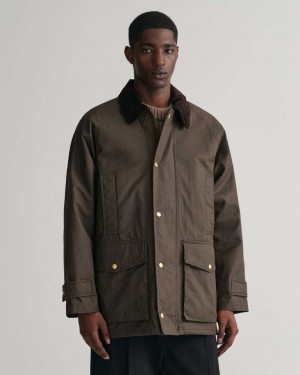 Gant Waxed Cotton Men's Jackets Dusk Green | WZRKY-0456