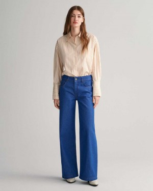 Gant Wide Leg Bright Blue Women's Jeans Mid Blue | LDFEZ-6579