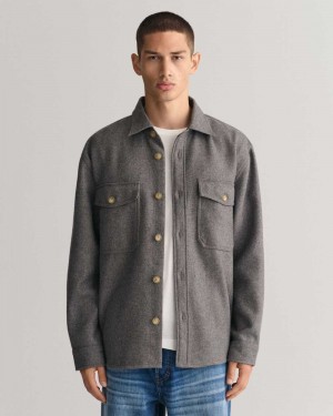 Gant Wool Blend Over Men's Shirts Grey Melange | VLKHG-1269