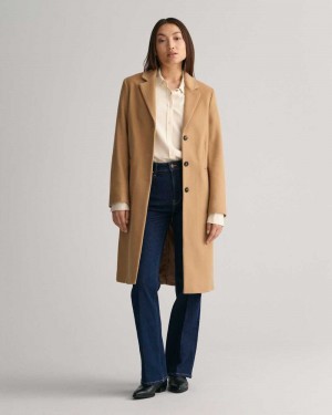 Gant Wool Blend Tailored Women's Coats Dark Khaki | CBVAK-5017