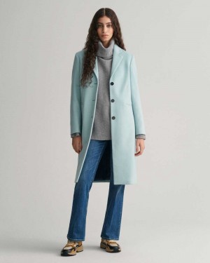 Gant Wool Blend Tailored Women's Coats Dusty Turquoise | FJHZE-5274