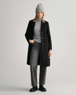 Gant Wool Blend Tailored Women's Coats Ebony Black | NCXHD-7390