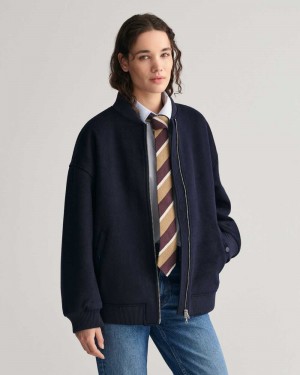 Gant Wool Bomber Women's Jackets Evening Blue | BKVLT-1965