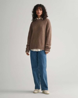 Gant Wool Bouclé Crew Neck Women's Sweater Desert Brown | XCNAR-3265