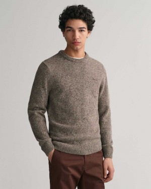 Gant Wool Nepps Crew Neck Men's Sweater Dark Grey Melange | ZMRKX-7536