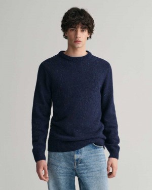 Gant Wool Nepps Crew Neck Men's Sweater Evening Blue | WNYAP-2138