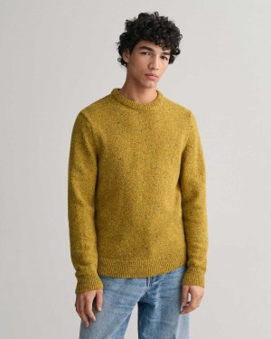 Gant Wool Nepps Crew Neck Men's Sweater Golden Olive | GUOCK-2149