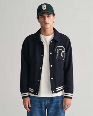 Gant Wool Varsity Men's Jackets Evening Blue | VFJTY-0732