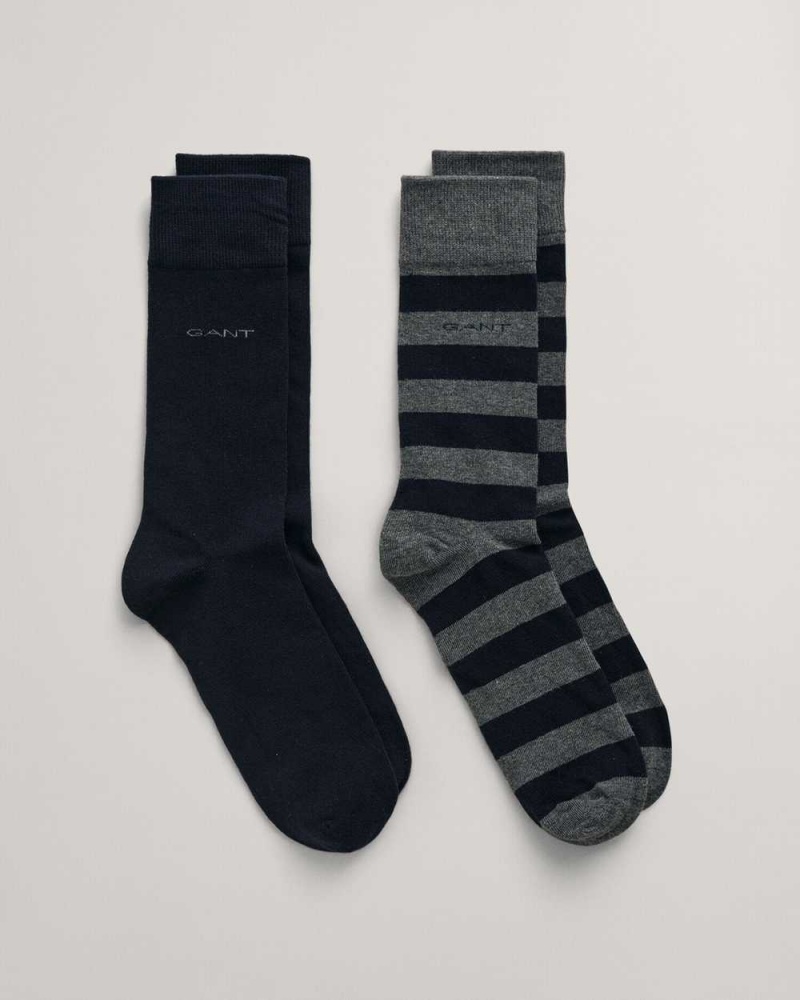 Gant 2-Pack Barstripe & Solid Men\'s Socks Charcoal Melange | SFXLB-2975