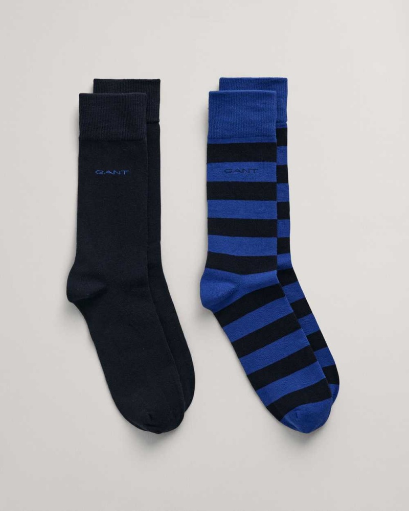 Gant 2-Pack Barstripe & Solid Men\'s Socks College Blue | HMWVK-5736