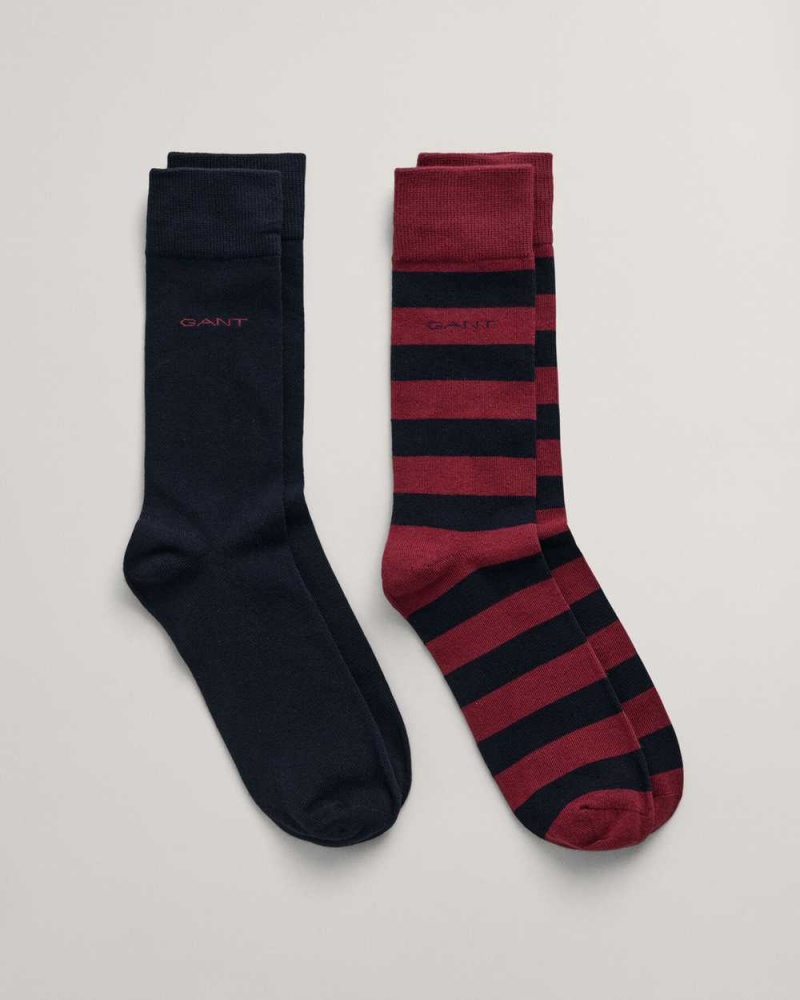 Gant 2-Pack Barstripe & Solid Men\'s Socks Plumped Red | ELONW-9780