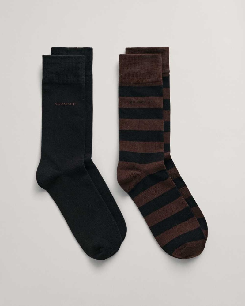 Gant 2-Pack Barstripe & Solid Men\'s Socks Rich Brown | XWFKI-2305