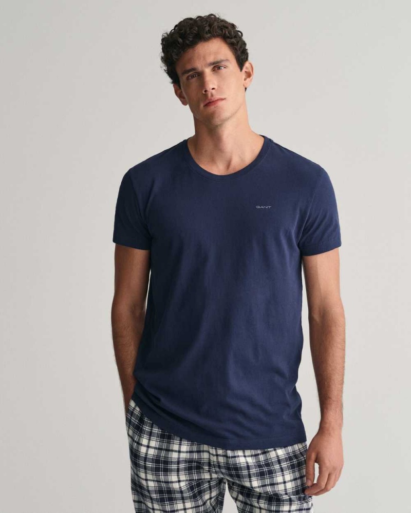 Gant 2-Pack Crew Neck Men's T-Shirt Navy White | EYDIO-2580