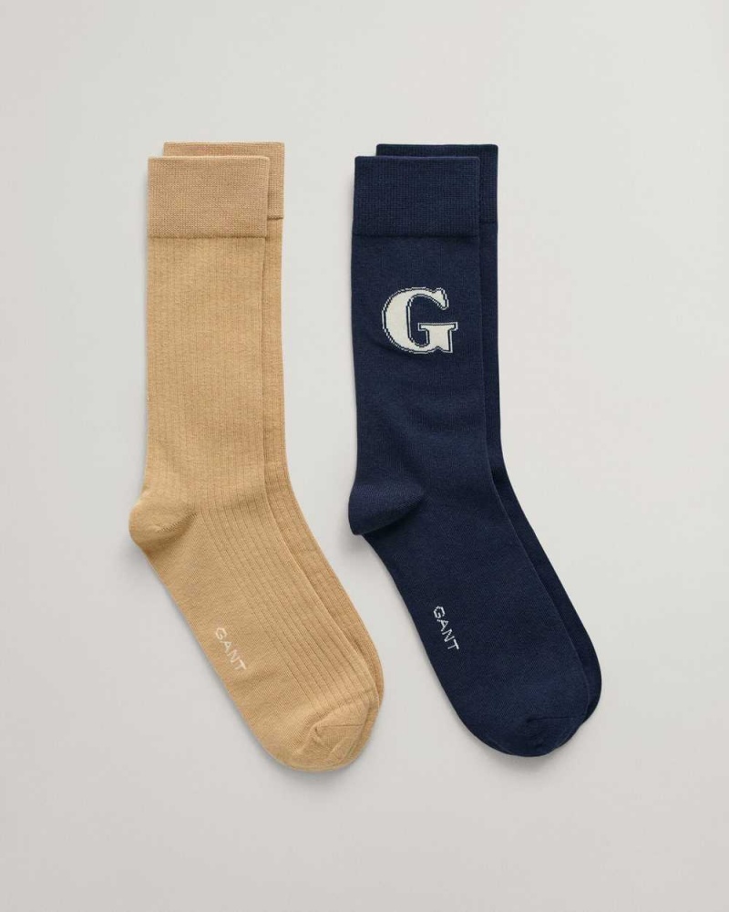 Gant 2-Pack G Gift Box Men's Socks Evening Blue | QHMIL-3608