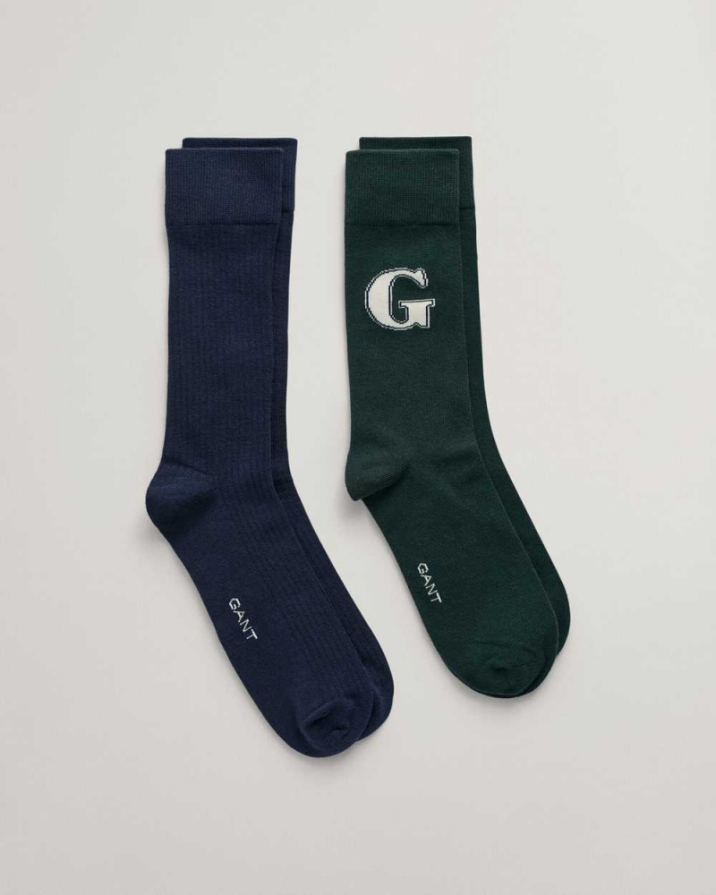 Gant 2-Pack G Gift Box Men's Socks Tartan Green | FIWVJ-4926