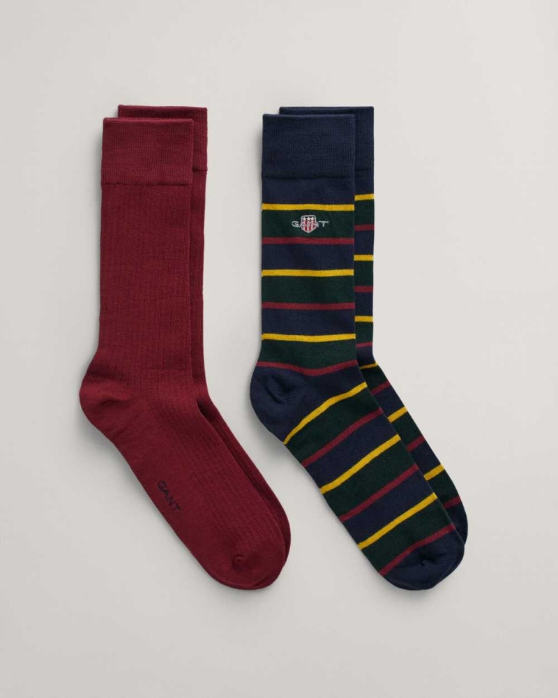 Gant 2-Pack Striped Gift Box Men's Socks Tartan Green | THQWZ-0469