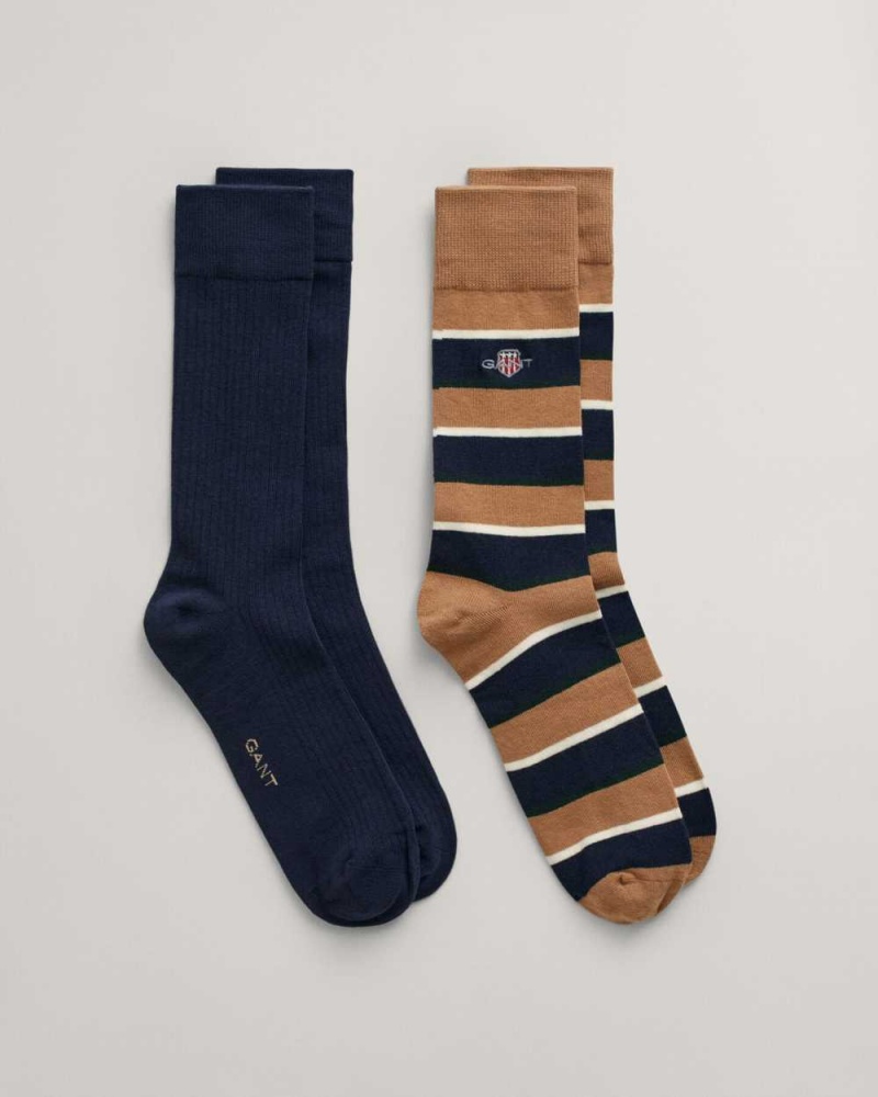 Gant 2-Pack Striped Gift Box Men's Socks Warm Khaki | POKDG-3852