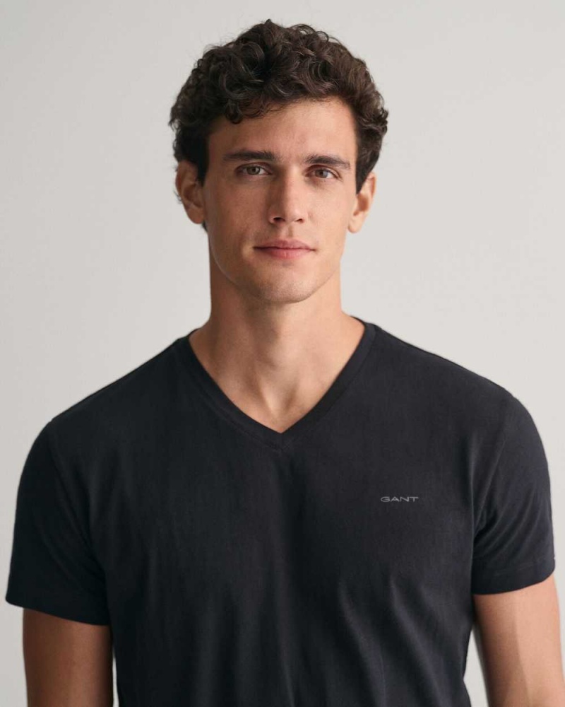 Gant 2-Pack V-Neck Men's T-Shirt Black White | FTYOI-5149