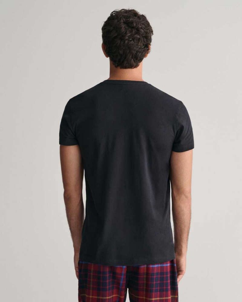 Gant 2-Pack V-Neck Men's T-Shirt Black White | FTYOI-5149