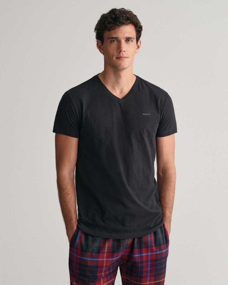 Gant 2-Pack V-Neck Men's T-Shirt Black | SGOXJ-8437