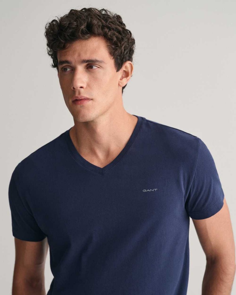 Gant 2-Pack V-Neck Men's T-Shirt Navy White | DOGTJ-7804