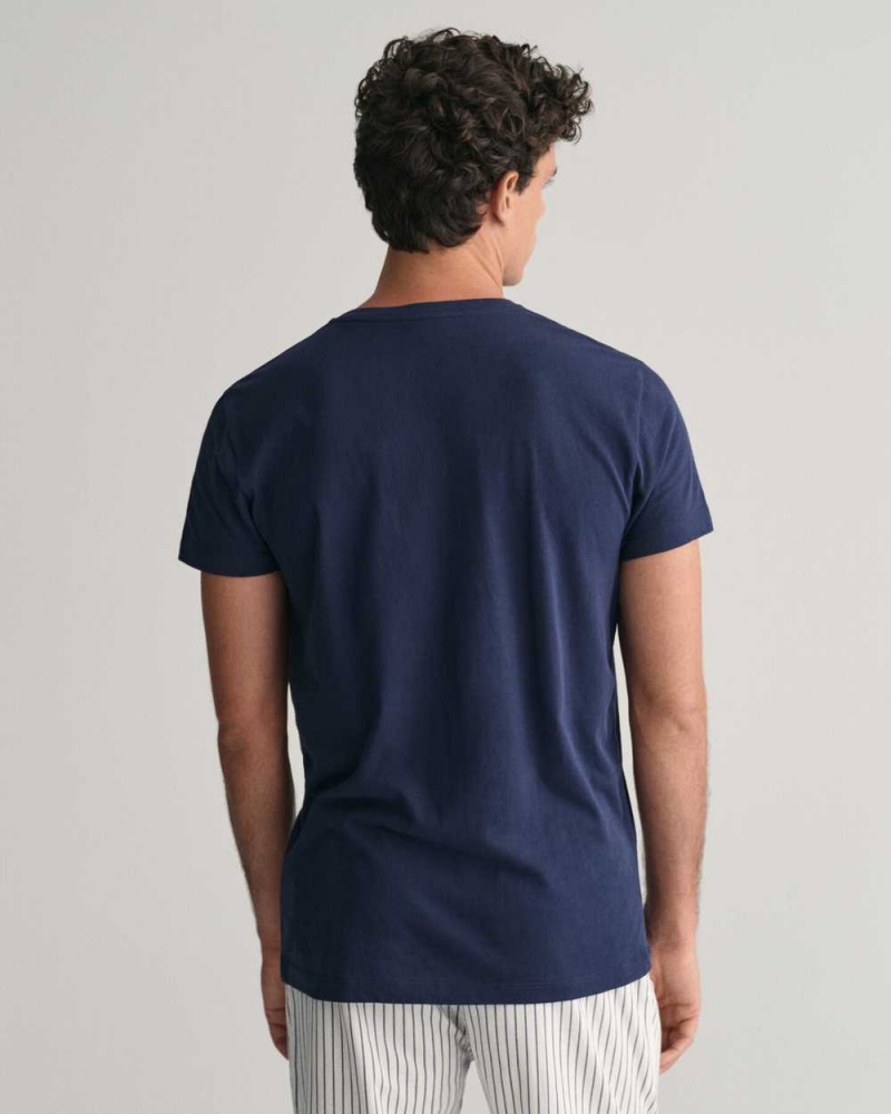 Gant 2-Pack V-Neck Men's T-Shirt Navy White | DOGTJ-7804