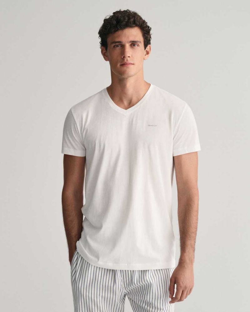 Gant 2-Pack V-Neck Men's T-Shirt White | SVXTF-0738