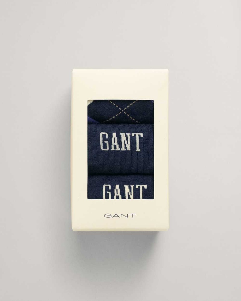 Gant 3-Pack Argyle & Stripe Gift Box Men\'s Socks Evening Blue | YZIJO-1037